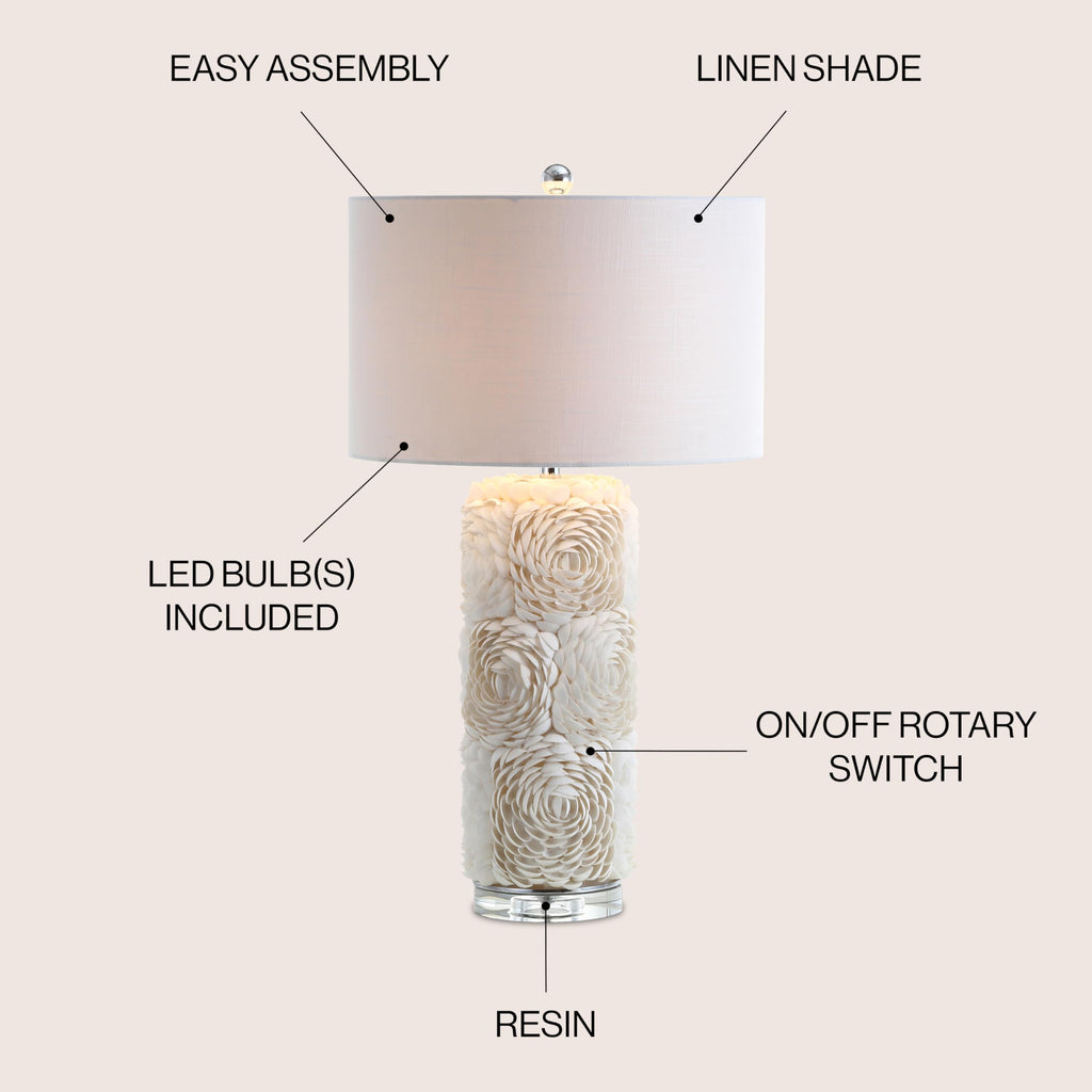 Rosette 28.5" Seashell Resin Column Table Lamp, Cream