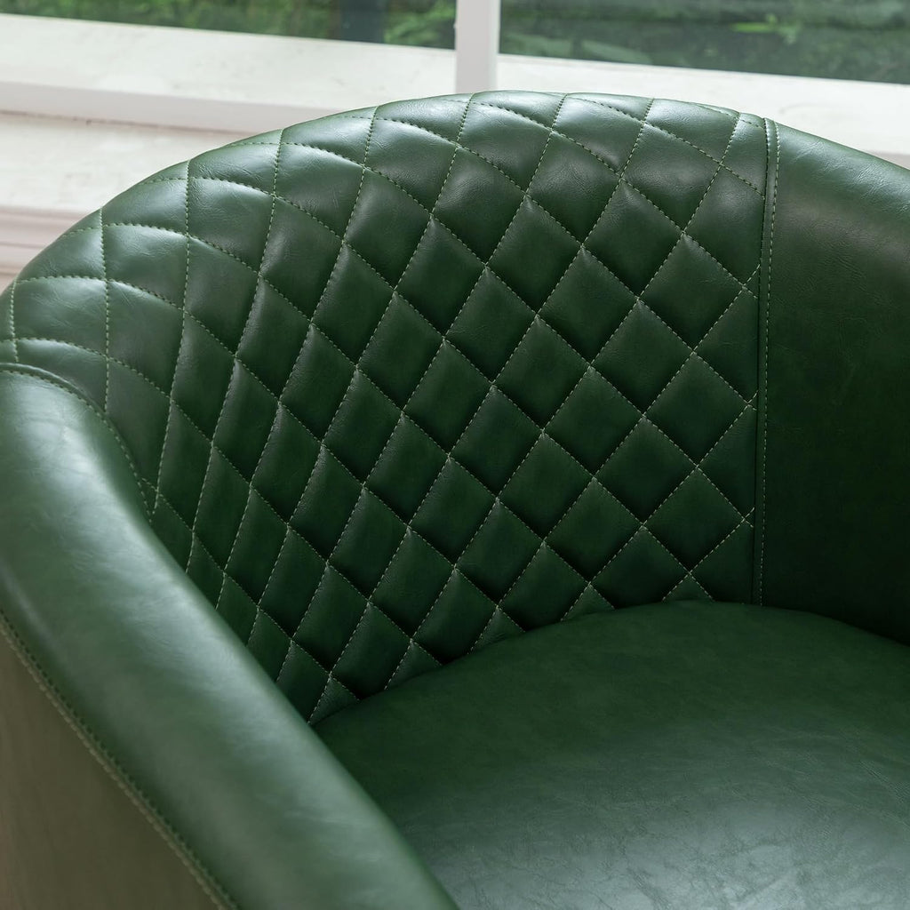 29" W Faux Leather Barrel Chair PU Tufted Accent Club Chair, Green