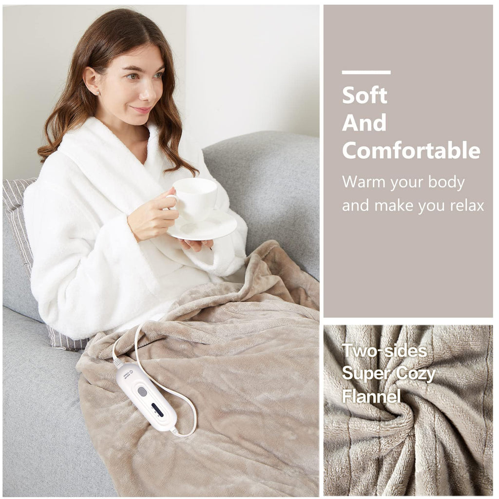Heated Blanket Throw, Ultra Soft 2-Layer Flannel Electric Blanket