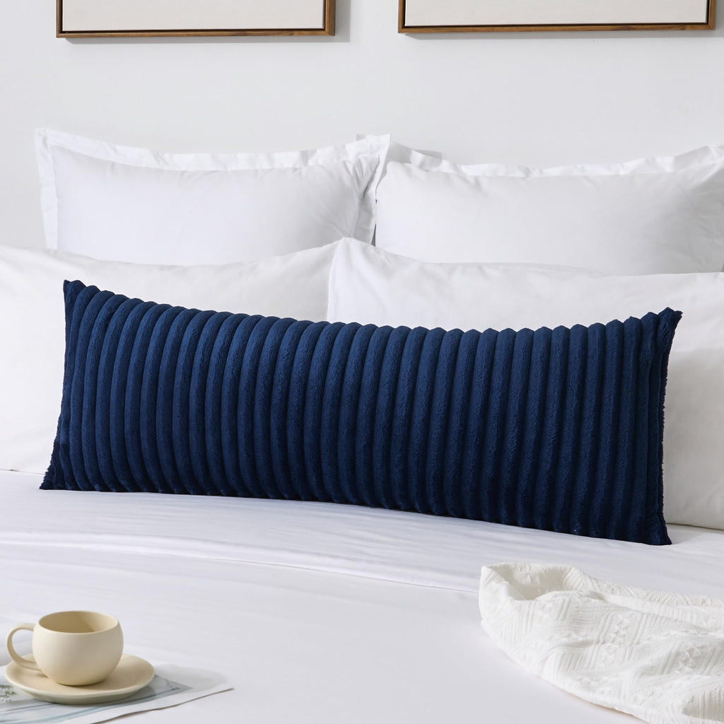 Soft Plush 14x36 Inch Long Lumbar Pillow Cover 1 Pack, Luxury Fluffy Faux Fur Striped Flannel Rectangle Body Cushion