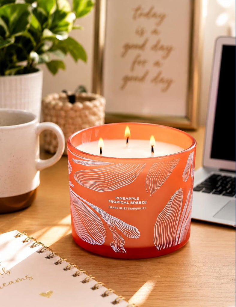 Pineapple Tropical Breeze Candle, Large 3-Wick Soy Candle, 14.5 oz - Set of 145