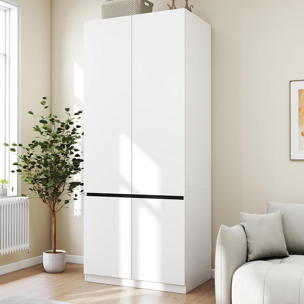 White Armoire Wardrobe Closet: 74" Large Wardrobe Closet with 2 Doors, Wood Closets Cabinet for Hanging Clothes