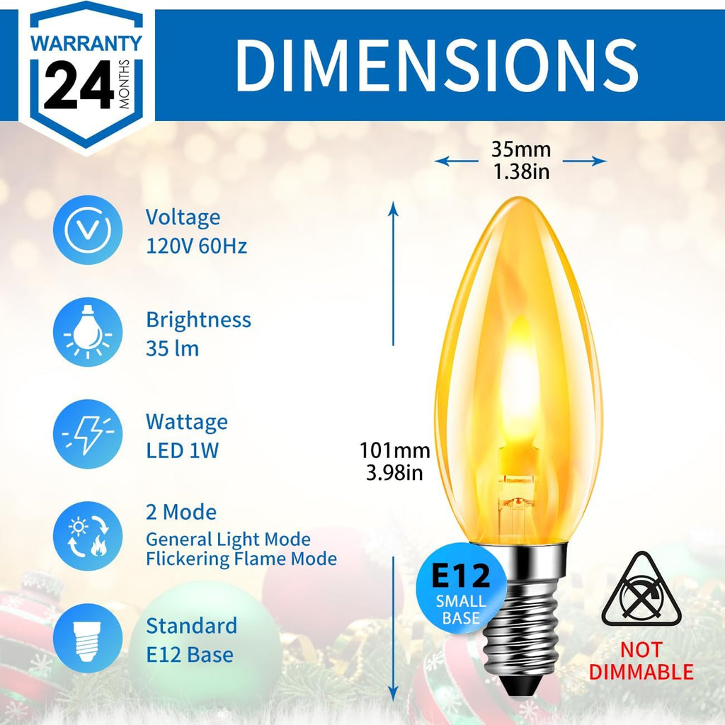 LED Flickering Flame Light Bulbs E12 Base for Decoration,2 Pack