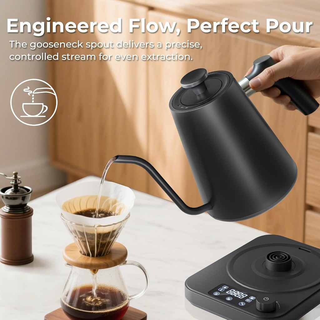 Gooseneck Electric Kettle, ±1°F Temperature Control Electric Kettle, 1.0L 1200W Fast Heating, 24H Keep Warm, 30Min