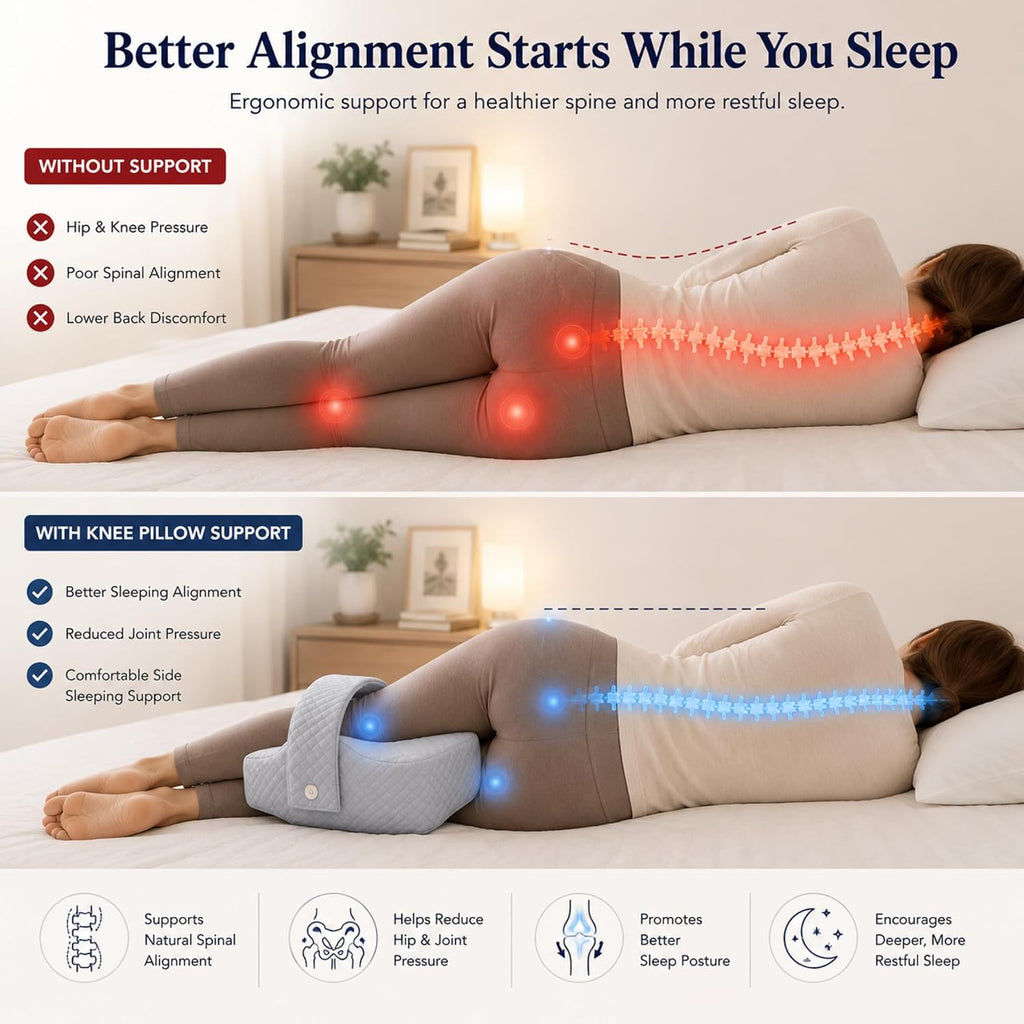Knee Pillow for Side Sleepers, Extra-Wide Leg Support with Memory Foam Alignment, Adjustable Strap, High-Density
