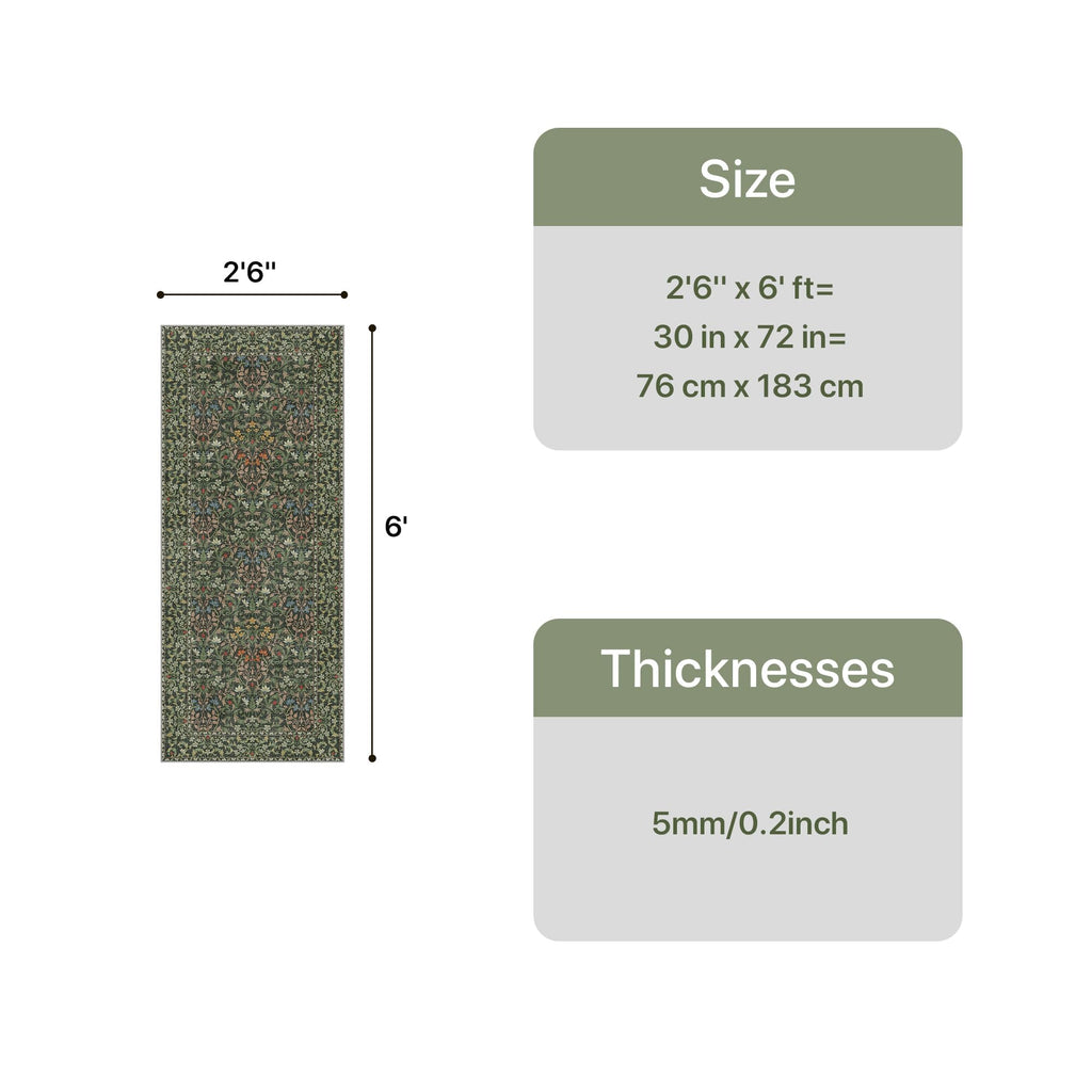 Washable Kitchen Runner Rug, Non Slip Mat, Emerald Green