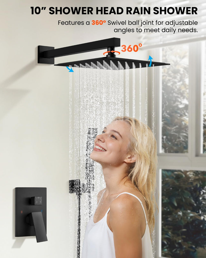 Tub Shower Faucet Set with Valve 10'' Rain Head, Matte Black
