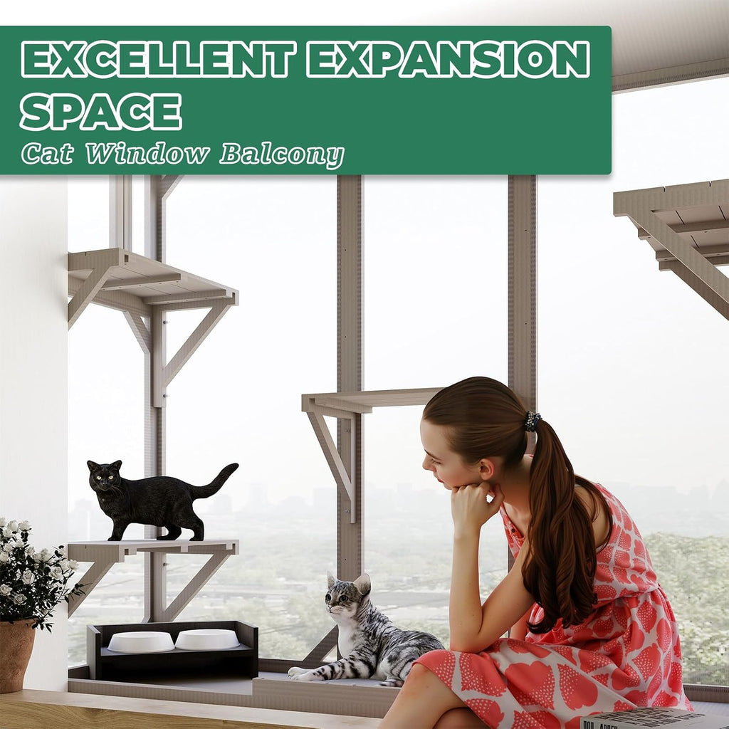 Large Window Catio Cat Window Box, Expandable Cat Catio for Indoor Cats, Outdoor Enclosure with 4 Platforms, 3 Doors