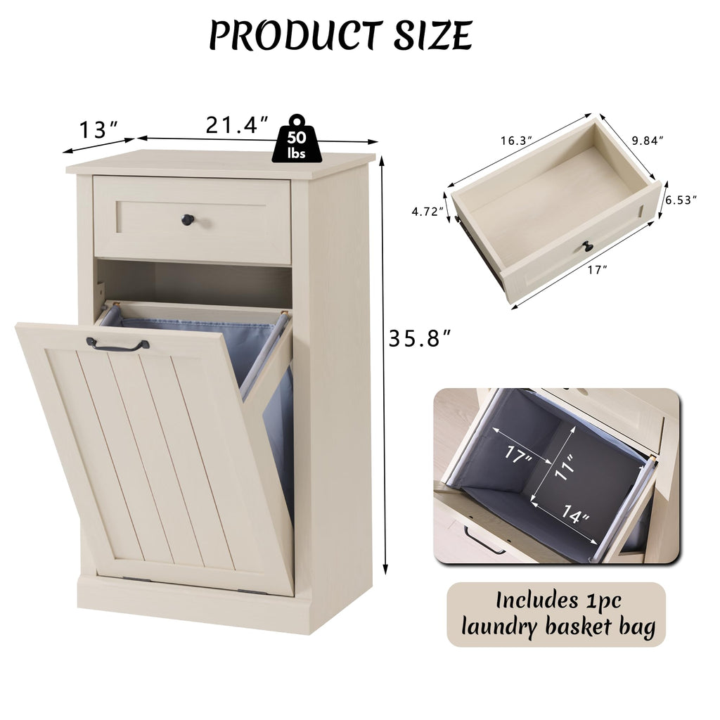 Tilt Out Laundry Hamper Cabinet, Trash Can Cabinet, Cream