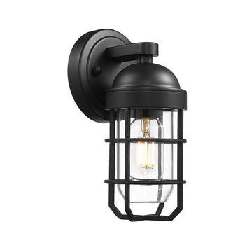 Modern Outdoor Wall Light Porches, Solid Classic Metal Cage, Retro Charm Exterior Wall Light, Clear Tempered Glass