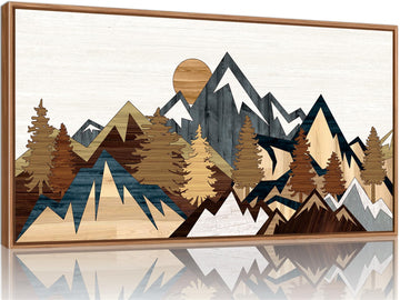Vintage Mountain Framed Canvas Wall Art, Boho Sunrise Art Prints, Forest Nature Wilderness Art Paintings, Modern
