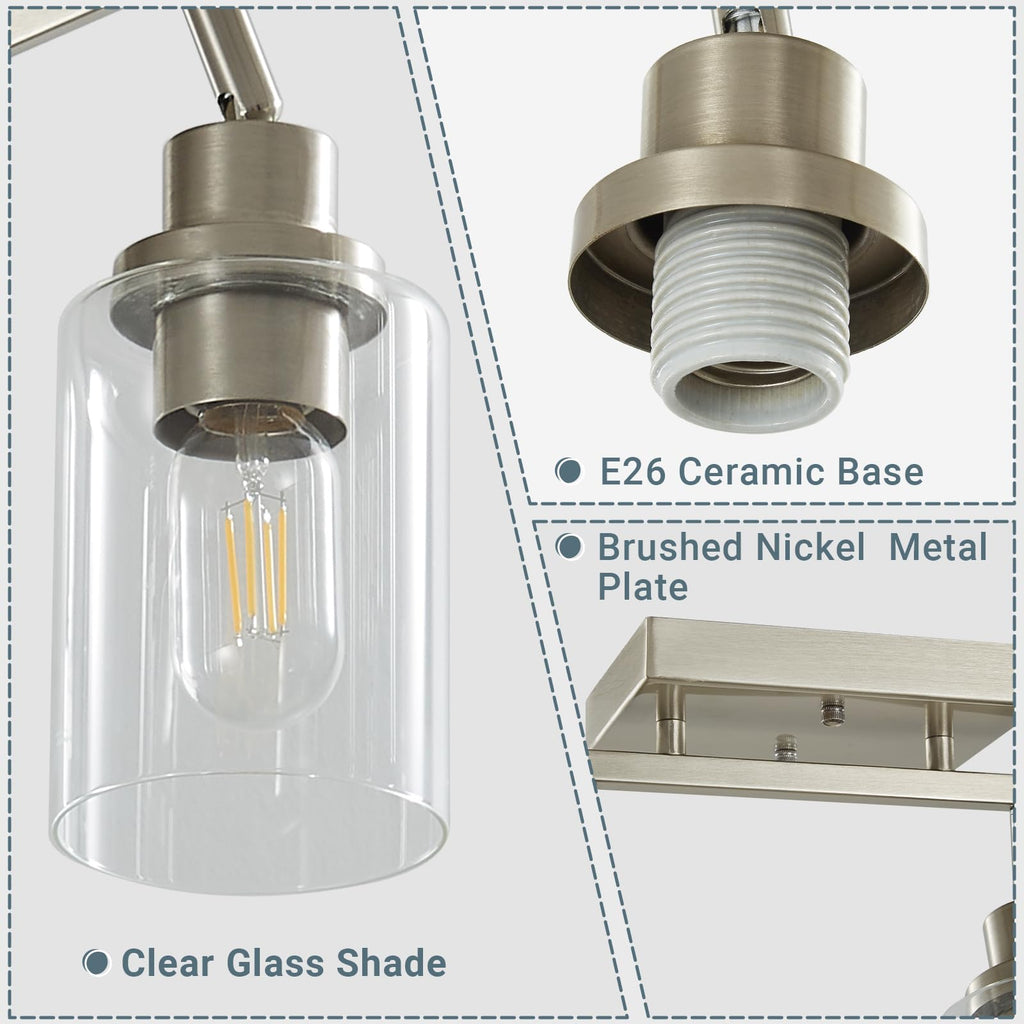 Brushed Nickel Track Lighting Kit with Clear Glass, Modern Track Light Fixtures Flush Ceiling Mounted