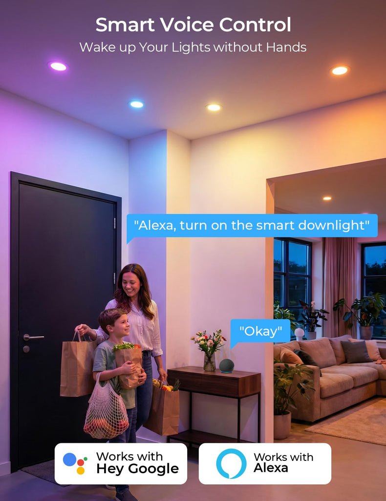 Smart Recessed Light 6 Inch, RGBCW Color Changing Dimmable, 6 Pack