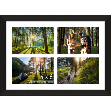 4"x6" Photo Collage Frame 4 Openings, Black Wood Frame, White Mat