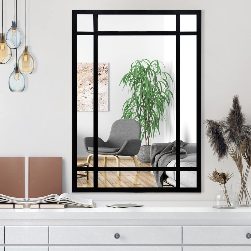 Black Rectangle Mirror, Farmhouse Decorative Wall Mirror, Fireplace, Accent Wall Decor (Black1, 34" x 24")