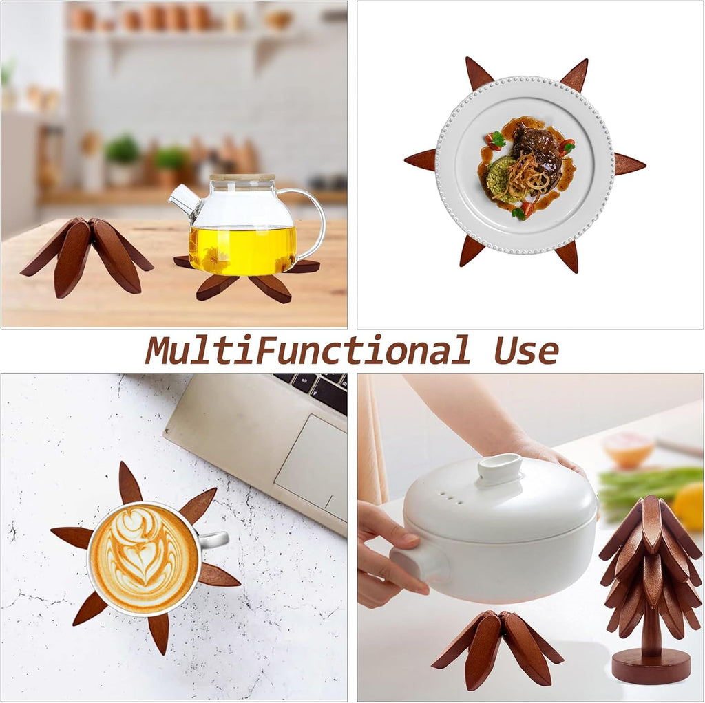 Wooden Trivets for Hot Dishes, Stackable Christmas Tree Trivet Set - Set of 4