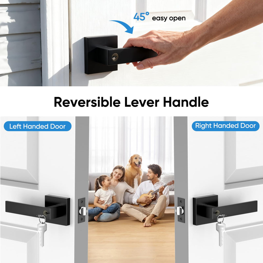 Exterior Door Handle, Heavy Duty Door Lock, 6 Pack Black Door Handle Sets