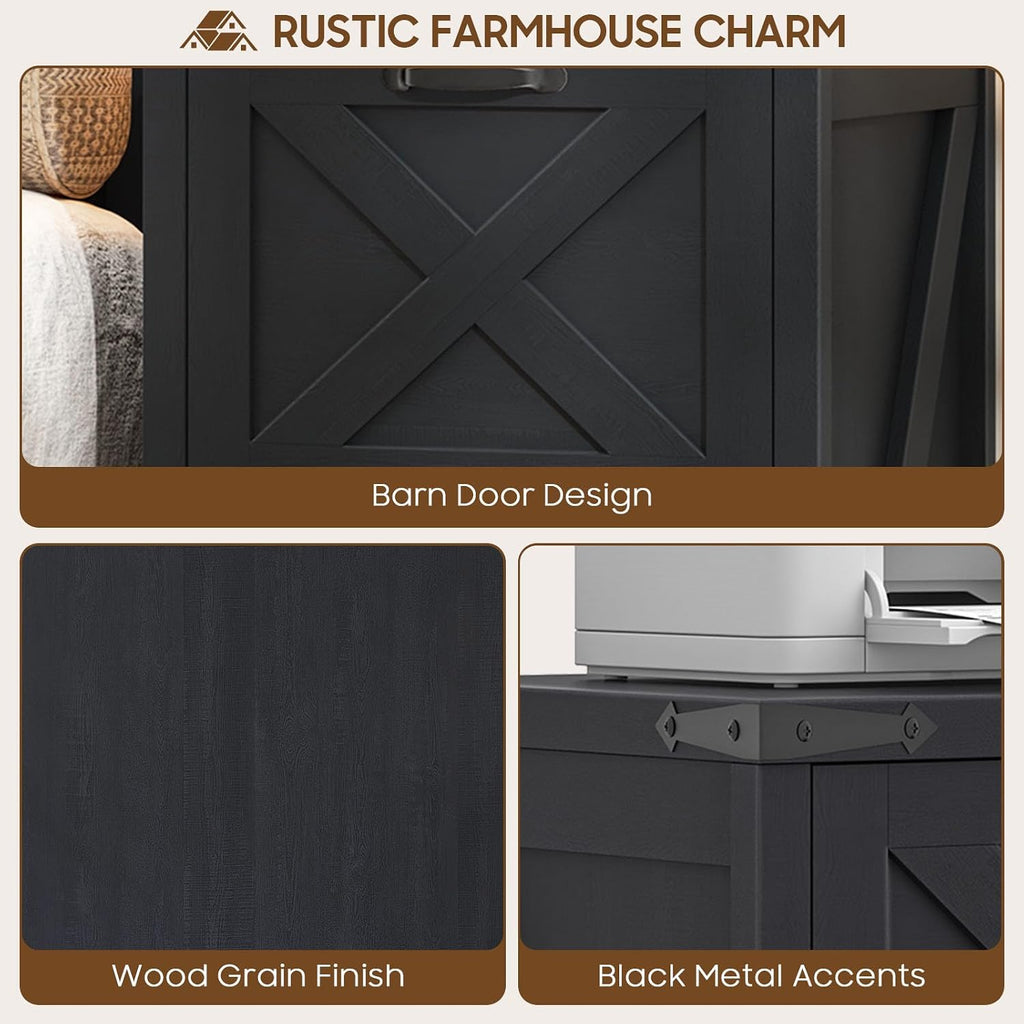 Small Farmhouse File Cabinet with 2 Drawers , Black | Vertical Filing Cabinet Fits Letter and A4 Size, Farmhouse
