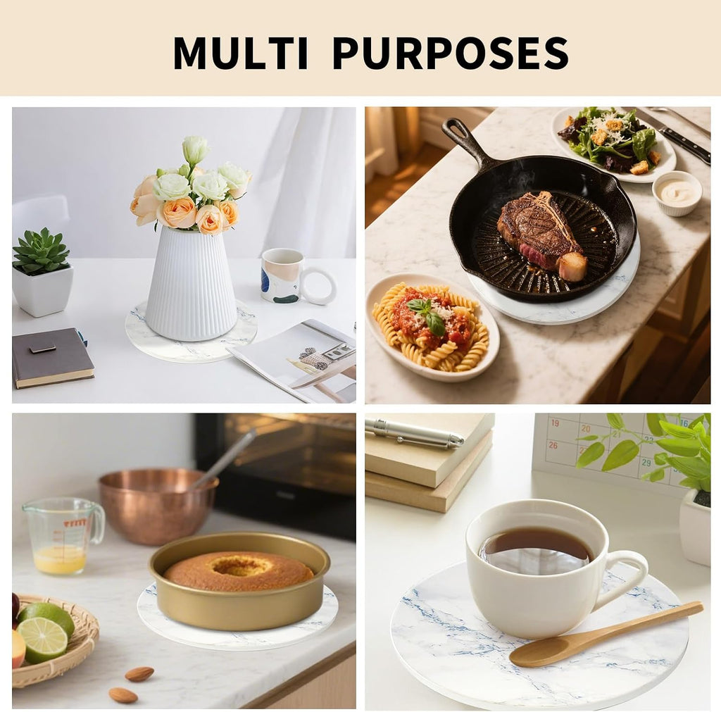 Inch Trivets for Hot Dishes, Pots and Pans, Marble Style Ceramic Trivet with Holder, Heat Resistant Hot Plate Mats - Set of 3