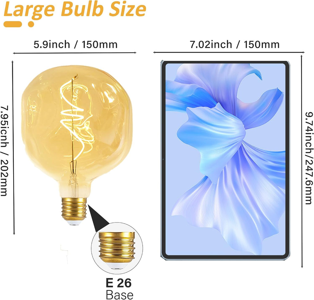 Oversized Decorative LED Light Bulb 6W 600LM E26 Dimmable 2200K, 1 Pack
