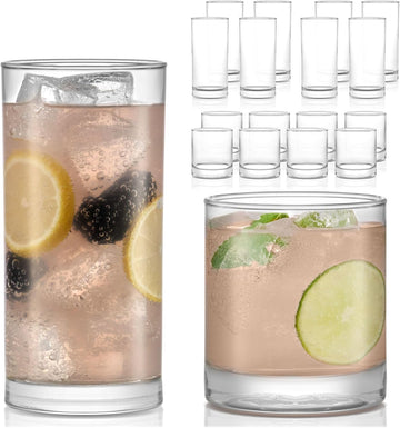 Province Tumbler and Rocks Glass Set, Elegant Drinkware Glasses Set of 16, Tall Drinking Glasses for Everyday Use or