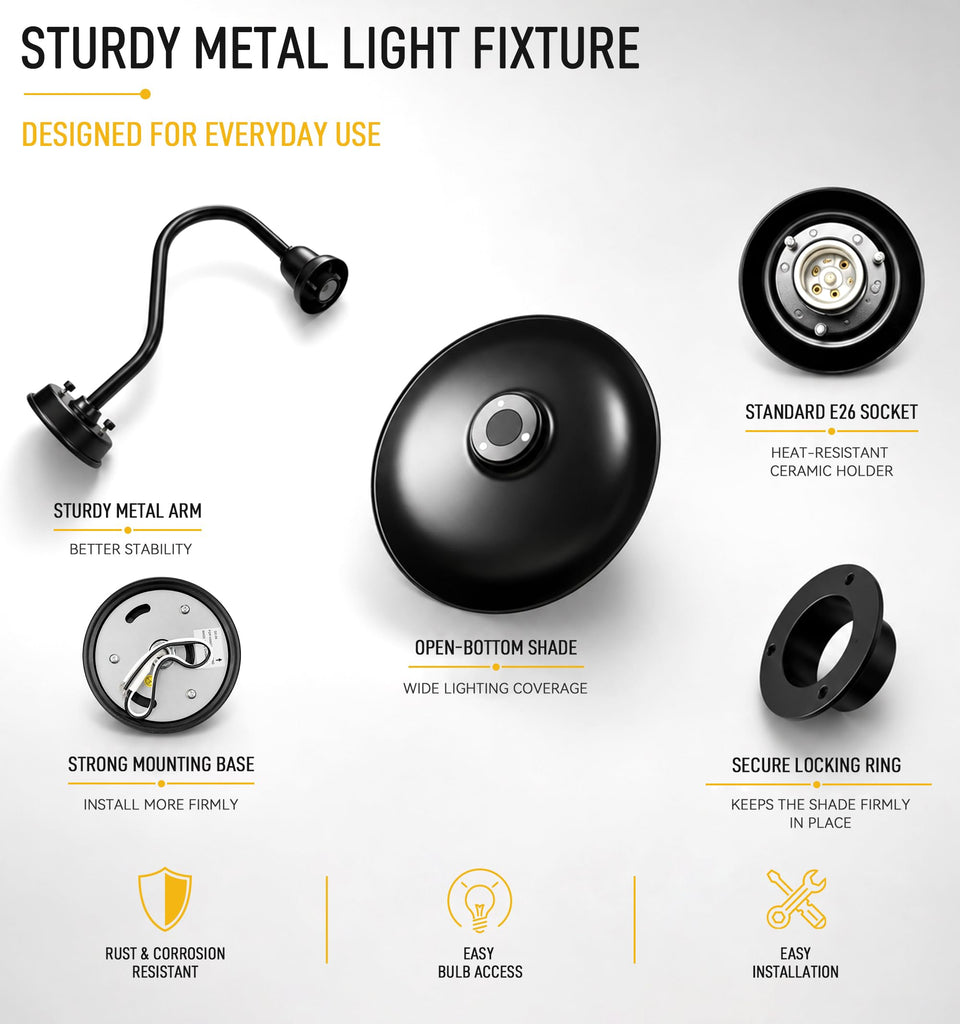 17" Gooseneck Outdoor Barn Lights, Dome Modern Industrial Wall Light