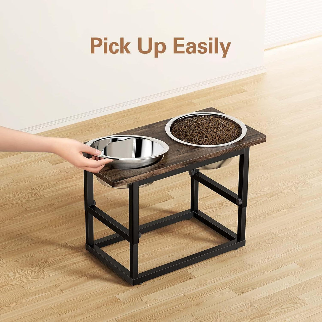 Elevated Dog Bowls for X-Large and Large Breed, 5 Adjustable Heights from 8.2'' - 17.3'', 2 Stainless Steel Bowls