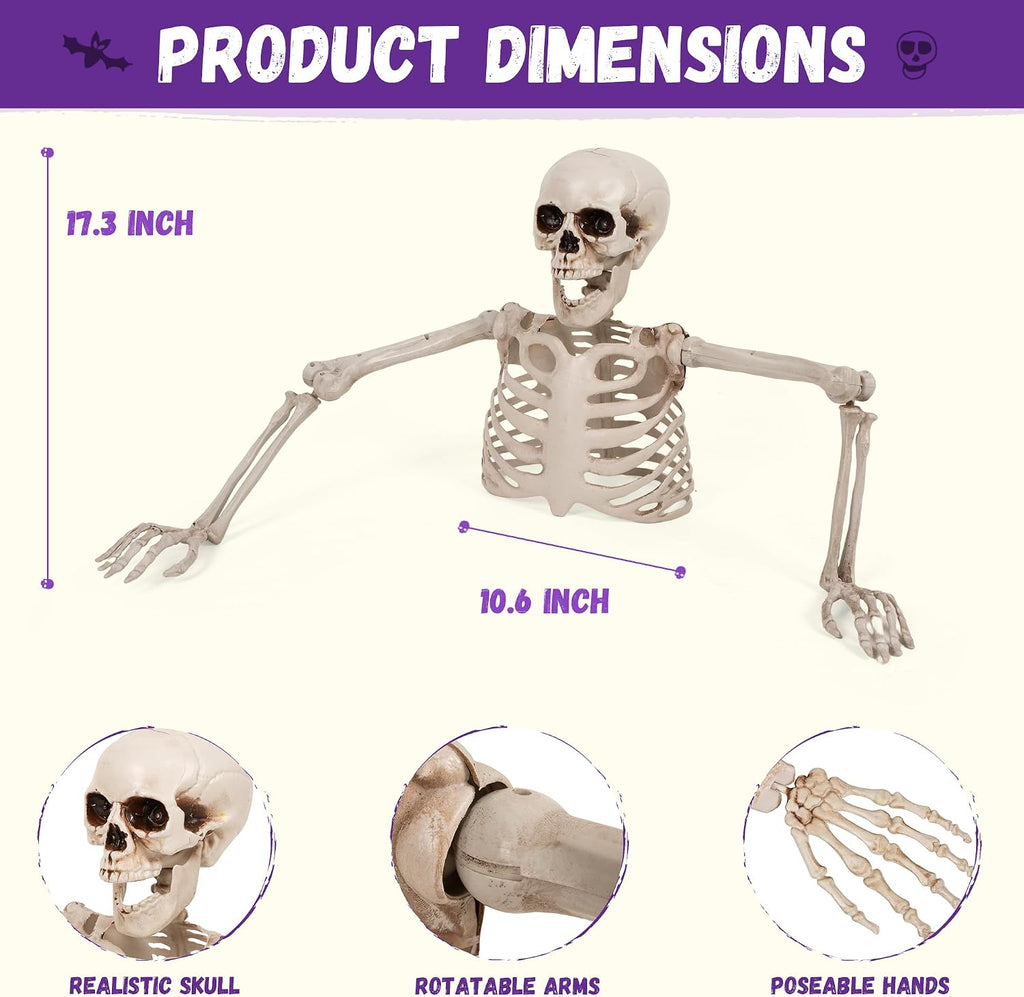 Halloween Half Skeleton Decoration with Red Glowing Eyes & Green Light-Up Body, Posable Arms, Scary Outdoor Yard