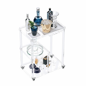 Acrylic Modern Bar Cart with Lockable Wheels, 3 Tier Rolling Cart