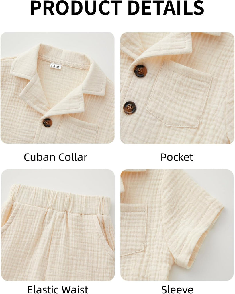 Toddler Baby Boy Summer Outfit Set Cuban Shirt Shorts