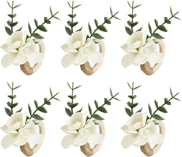 Handmade Floral Napkin Rings, Hydrangea & Eucalyptus Leaf Spring Decoration for Wedding, Easter, Party and Everyday - Set of 6