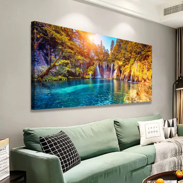 Lake Waterfall Natural Picture Wall Art Landscape Canvas Prints Painting Home Decor Tree Picture Bedroom Kitchen