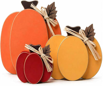 Wooden Pumpkin Fall Decor, 3-Piece Indoor Fall Decorations, Rustic Harvest Autumn Thanksgiving Pumpkin Signs - Set of 3