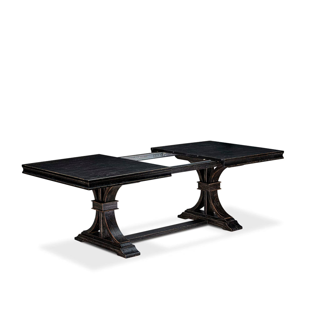 By - LET-SBB-TP - A Mid-Century Dining Table with Removable Rectangular Tabletop - Sand Blasting Black Finish
