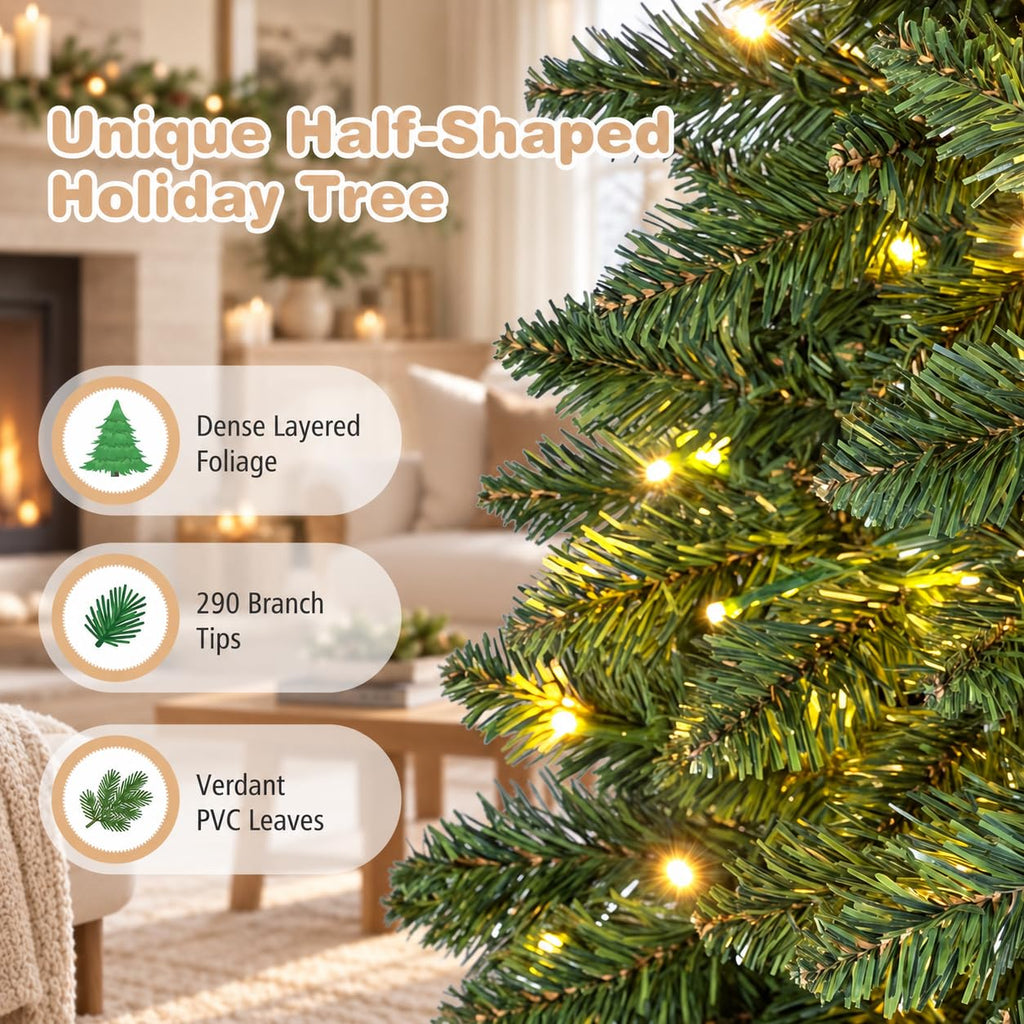 5 FT Pre-Lit Half Christmas Tree with 170 LED Lights, Easy Setup