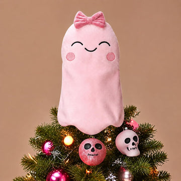 Halloween Pink Ghost Tree Topper Decor 10'' Velvet Smile Ghost
