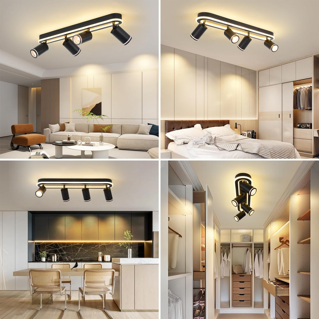 LED 4 Light Track Lighting Spotlight Kit, Modern Black Track Light Fixture