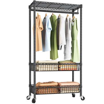 Heavy Duty Rolling Clothes Rack Wheels Portable Metal Garment Rack