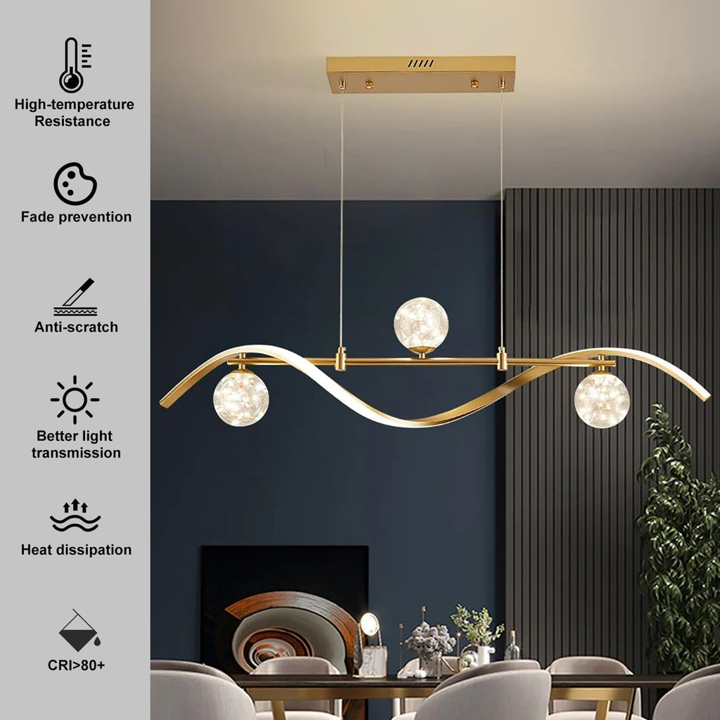 40.2" Dimmable Kitchen Island Lighting, Gold 4-Light Dining Room Light Fixture Over Table Linear LED Chandelier