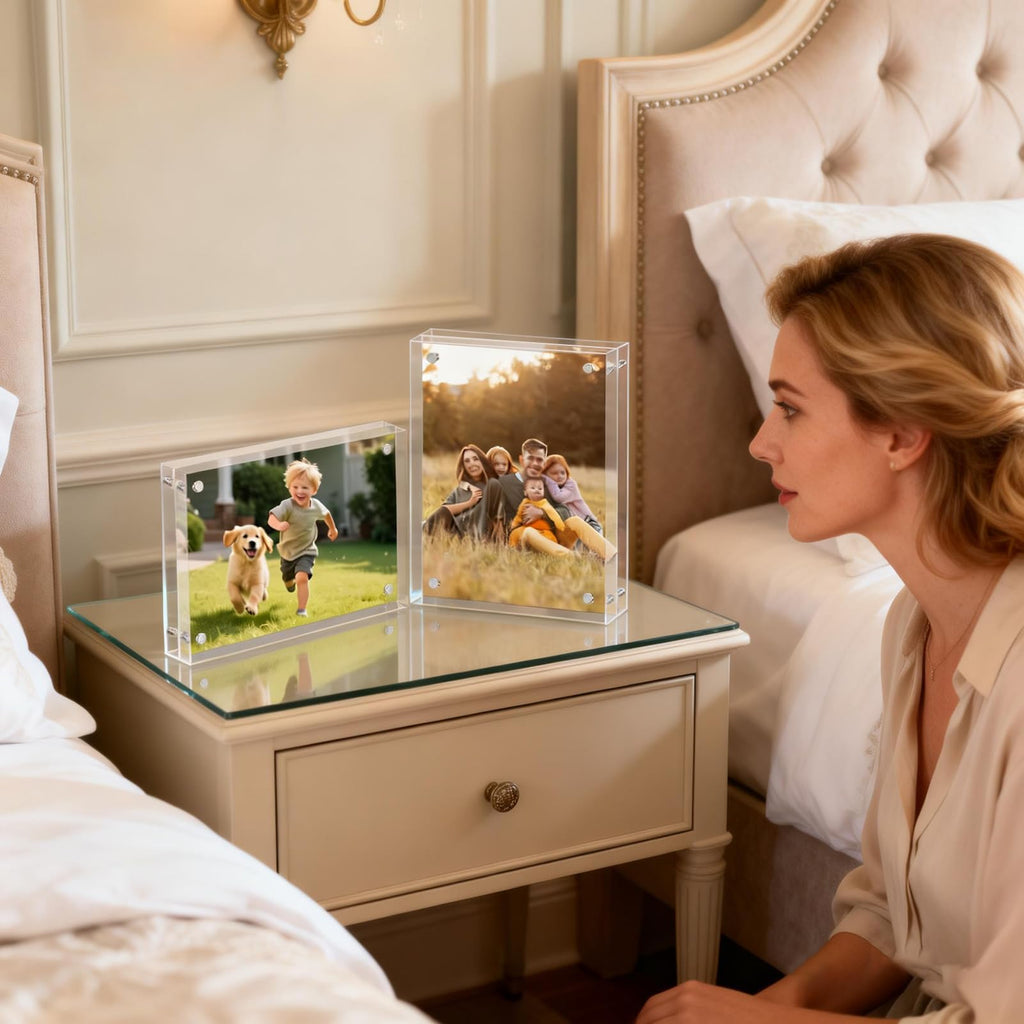 3 Pack 4x6 Inch Acrylic Picture Frames, 20mm Thicker Block Clear Frameless Picture Frames, Freestanding Double Sided