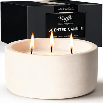 20oz Large Scented Candle - Vanilla Dreamscape, 3 Wick Non Toxic Soy Candle, Ivory White Ceramic Jar, Luxury Home