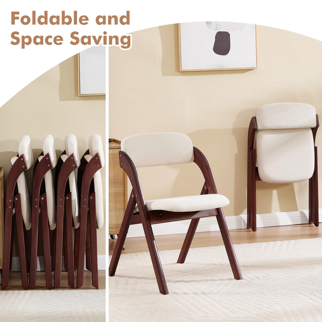 6-Pack Folding Chairs with Cushion, Linen Padded Foldable Dining Chairs, Portable Walnut Wooden Folding Chairs Dining