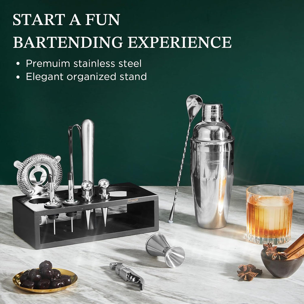 Cocktail Shaker Set with Stand | Mixology Bartender Kit Bar Set with Essential Bar Accessories Bar: Martini Shaker