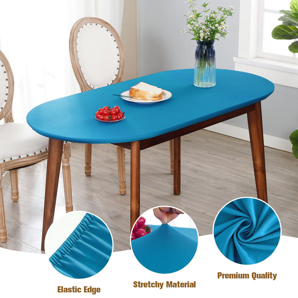 Fitted Oval 48x68 Inch Tablecloth, Elastic Table Cloth Teal