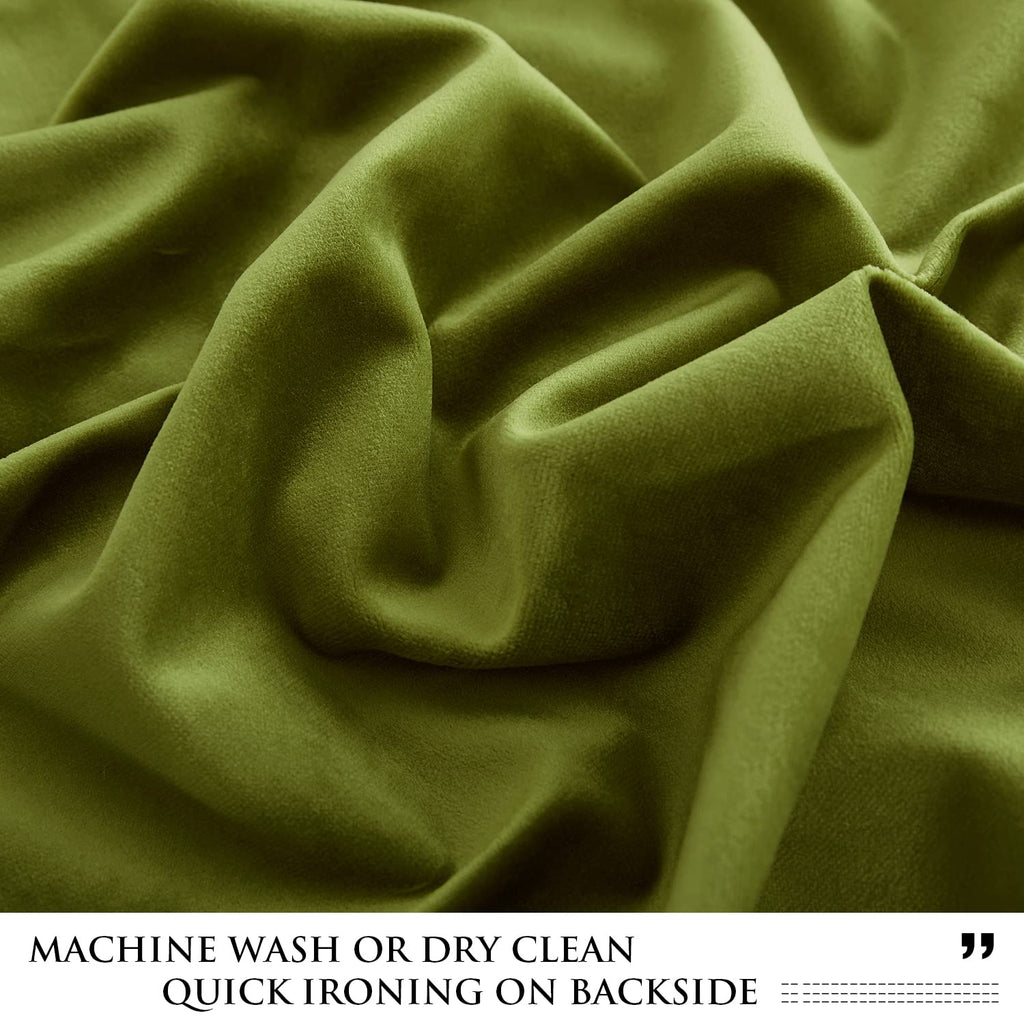 Olive Green Velvet Curtains for Farmhouse Decor, W52 x L120, 2 Pcs