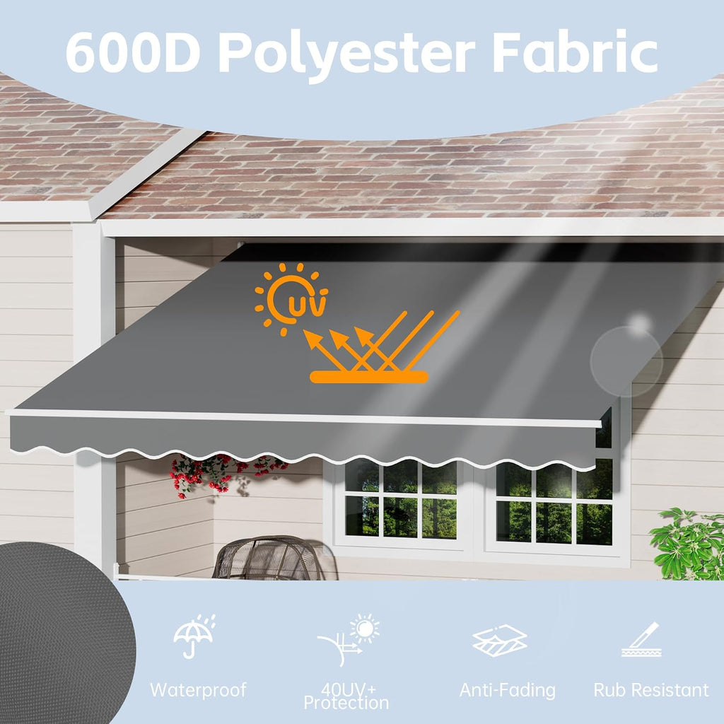 13' x 8' Retractable Awning Awning with Adjustable Tilt Angles, UV Protection Sun Shade with Rust-Resistant Aluminum
