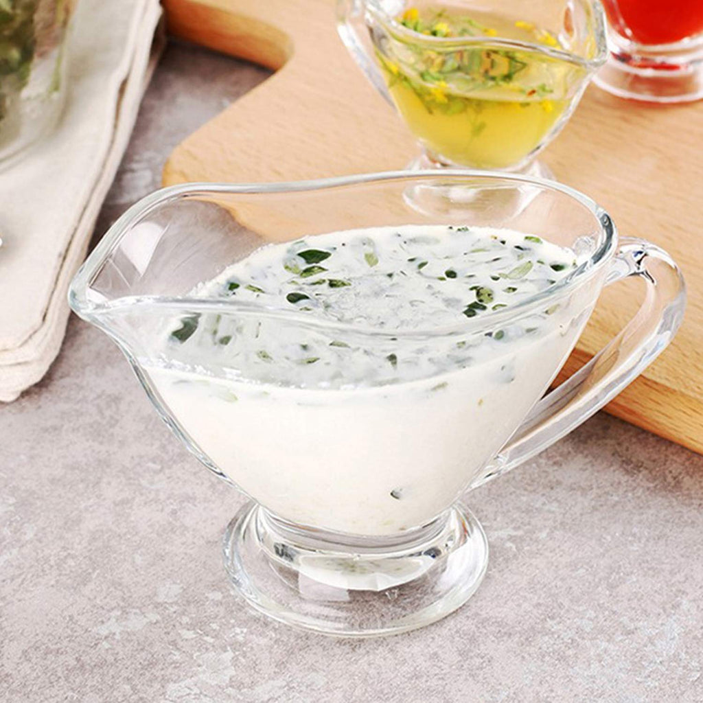2 Pack 11 oz Saucy Glass Gravy Dish with Handle, Clear Gravy Sauce Boat for Dining, Holiday Meals & Parties