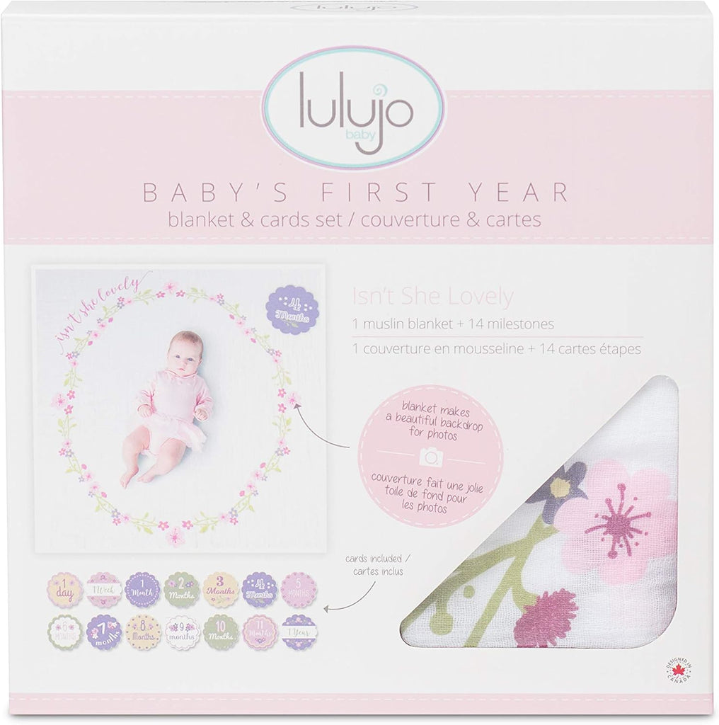 Baby's First Year Milestone Blanket and Card Set | 40in x 40in (Isn't She Lovely)