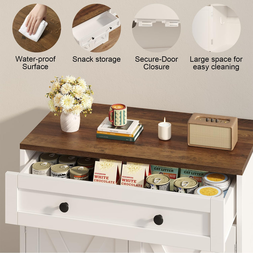 Cat Litter Box Enclosure with Storage Drawers, White