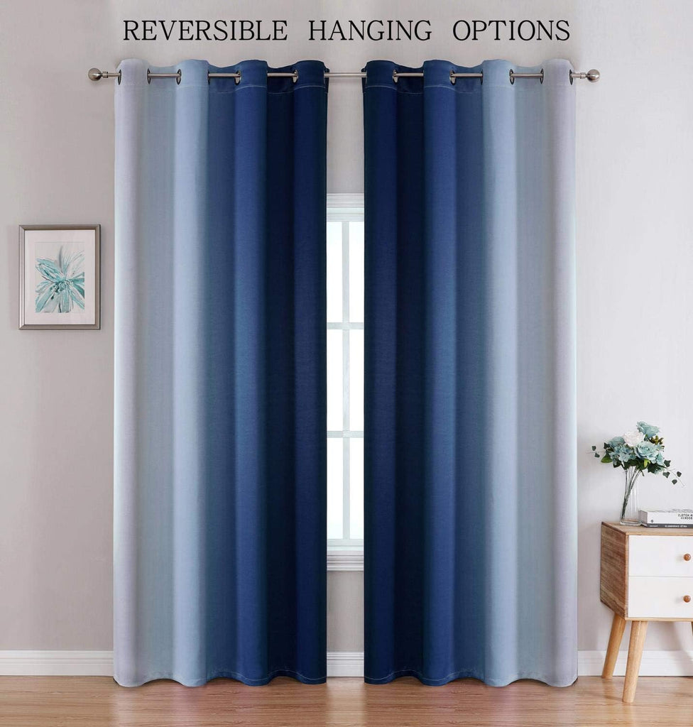 Blackout Curtains & Drapes for Bedroom Living Room 84 Inches Long Navy Blue and Greyish White Room Darkening Window